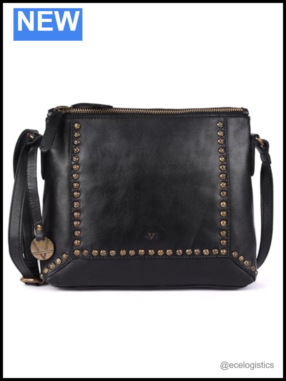 Genuine Italian Leather Boho Studded Crossbody Sling Bag